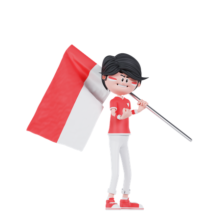 Indonesian People Bring A Flag  3D Illustration