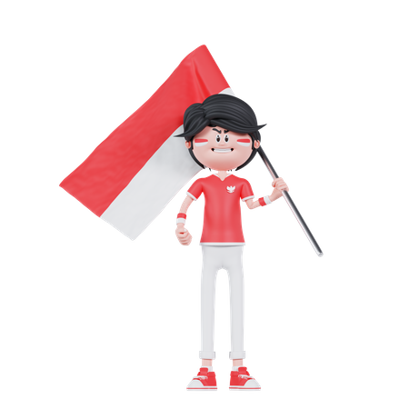 Indonesian People Bring A Flag  3D Illustration