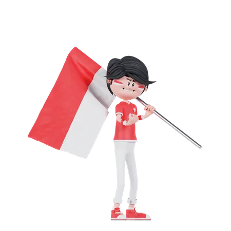 3 D Indonesian People Bring A Flag 3D Illustration