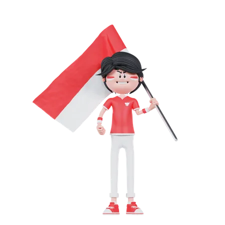 Indonesian People Bring A Flag  3D Illustration
