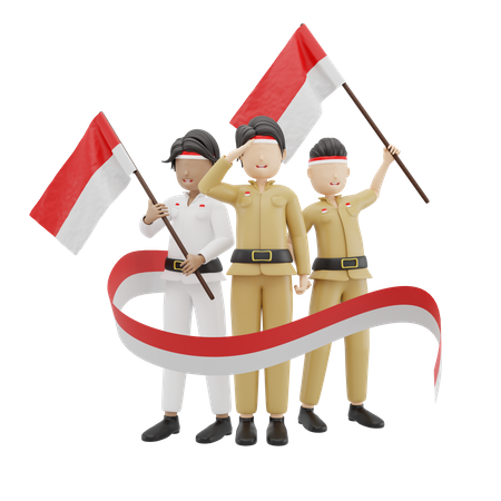 Indonesian People Celebrating Independence Day  3D Icon