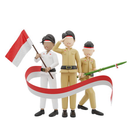 Indonesian People Celebrating Independence Day  3D Icon