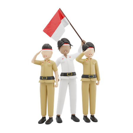 Indonesian People Celebrating Independence Day  3D Icon