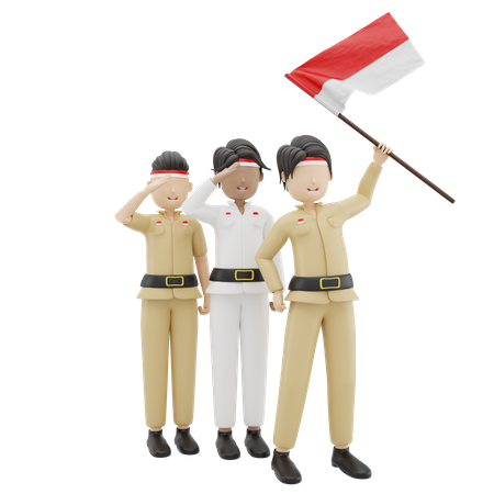 Indonesian People Celebrating Independence Day  3D Icon