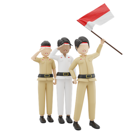 Indonesian People Celebrating Independence Day  3D Illustration