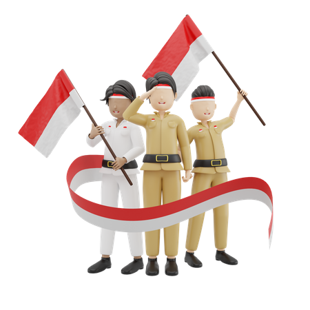 Indonesian People Celebrating Independence Day 3D Illustration