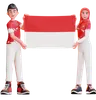 Indonesian people holding Indonesian flag