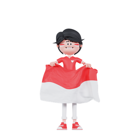Indonesian People Is Standing With Bring A Flag  3D Illustration