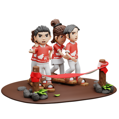 Indonesian People Playing Clog Racing  3D Illustration
