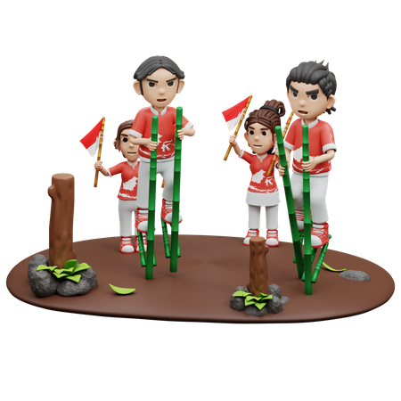 Indonesian People Playing Egrang  3D Icon