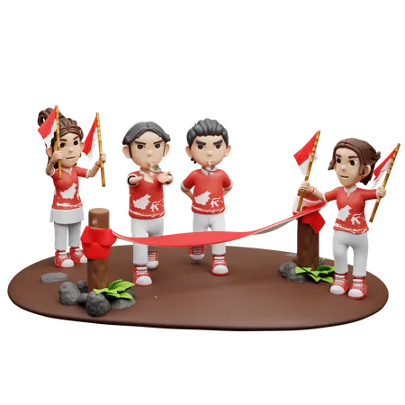 Indonesian People Playing Marbels Spoon Game  3D Illustration
