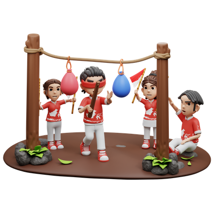 Indonesian People Playing Pukul Balon Game  3D Icon