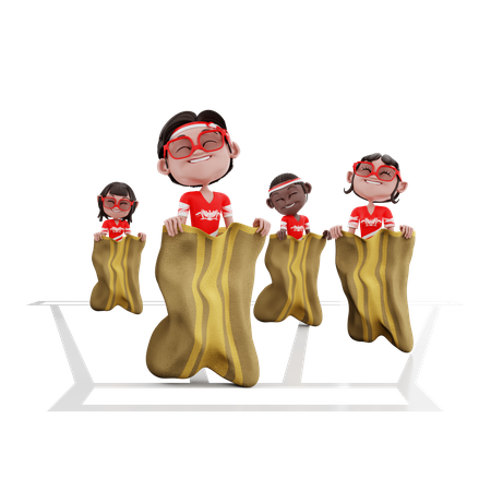 Indonesian people playing Sack Race  3D Icon