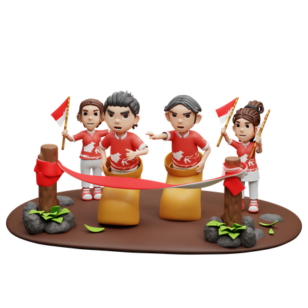 Indonesian People Playing Sack Race  3D Icon