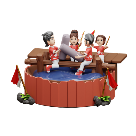 Indonesian People Playing Smack Game  3D Illustration