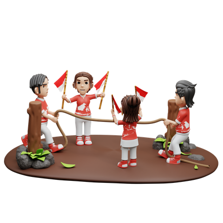 Indonesian People Playing Tug Of War  3D Icon