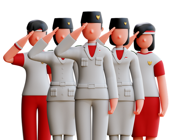 Indonesian People Saluting On Independence Day 3D Illustration