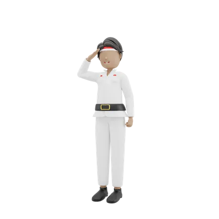 Indonesian People Saluting On Independence Day  3D Illustration