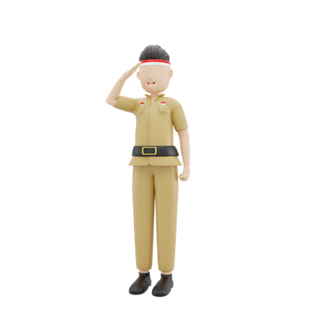 Indonesian People Saluting On Independence Day 3D Illustration
