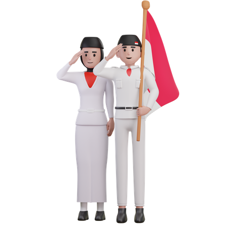 Indonesian Saluting Independence Day  3D Illustration