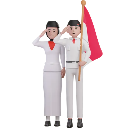 Indonesian Saluting Independence Day  3D Illustration