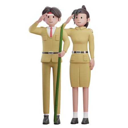Indonesian Soldiers Saluting On Independence Day  3D Illustration
