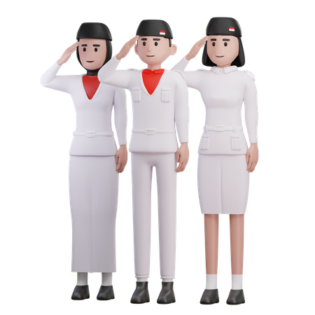 Indonesian Soldiers Saluting On Independence Day  3D Illustration