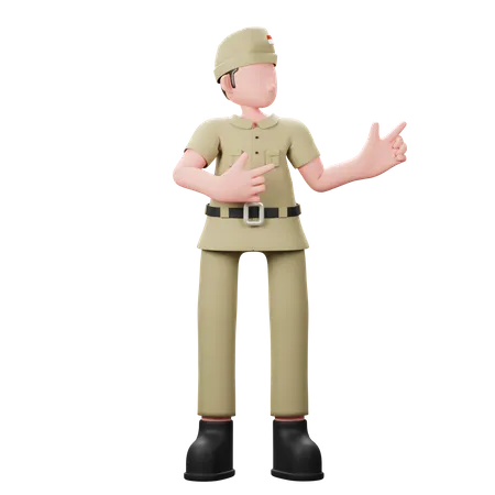 Indonesian veteran pointing fingers 3D Illustration