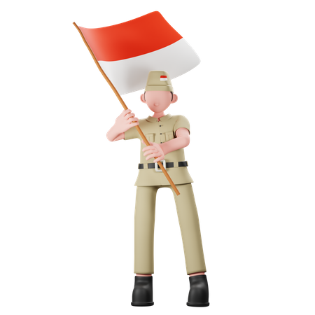 Indonesian veteran with country flag  3D Illustration