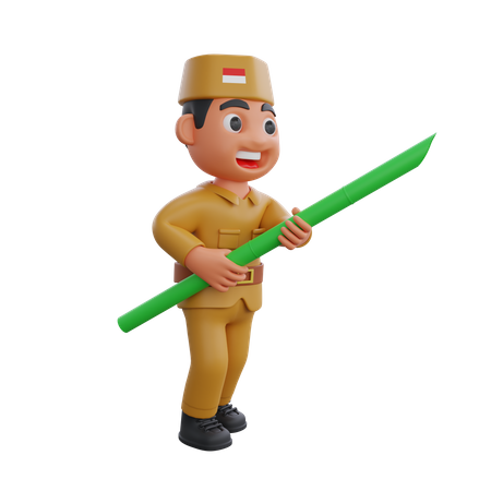 Indonesian Warrior with stick  3D Illustration