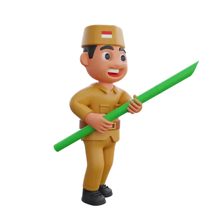 Indonesian Warrior with stick  3D Illustration