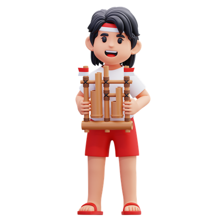 Indonesian Youth Holding Angklung  3D Icon