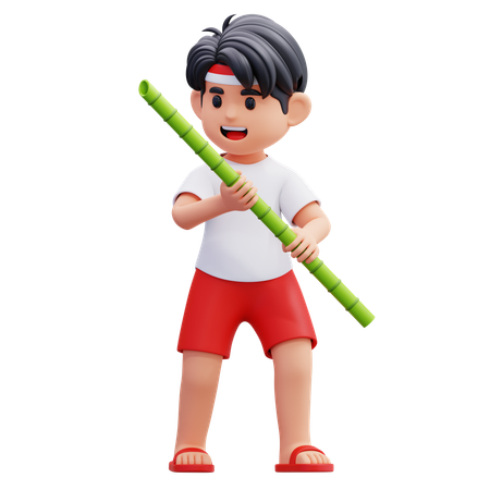 Indonesian Youth Holding Bamboo  3D Icon