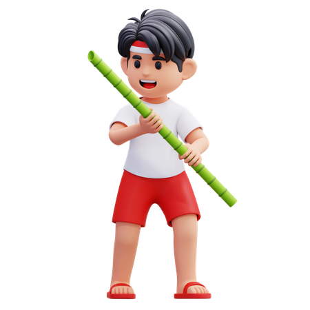 Indonesian Youth Holding Bamboo  3D Icon
