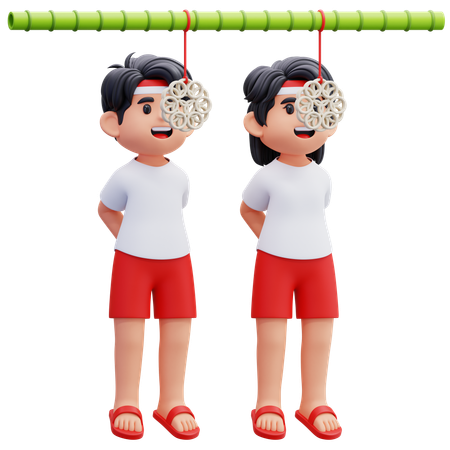 Indonesian Youth Join Cracker Eating Competition  3D Icon