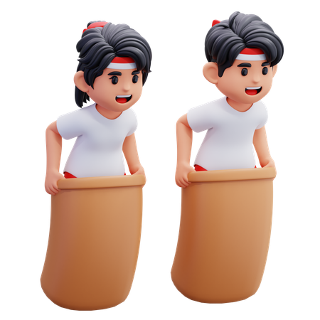 Indonesian Youth Join Sack Race Competition  3D Icon