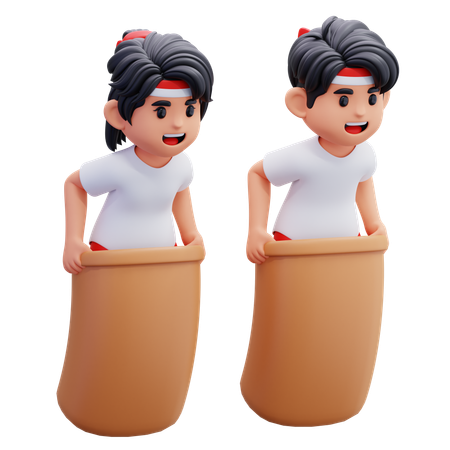 Indonesian Youth Join Sack Race Competition  3D Icon