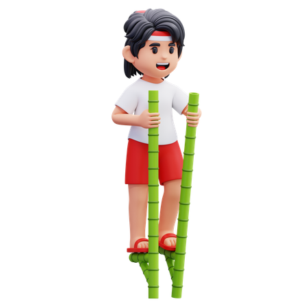 Indonesian Youth Playing Stilts  3D Icon