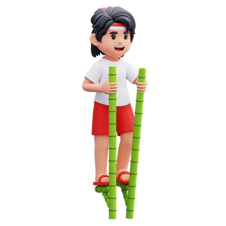 Indonesian Youth Playing Stilts  3D Icon