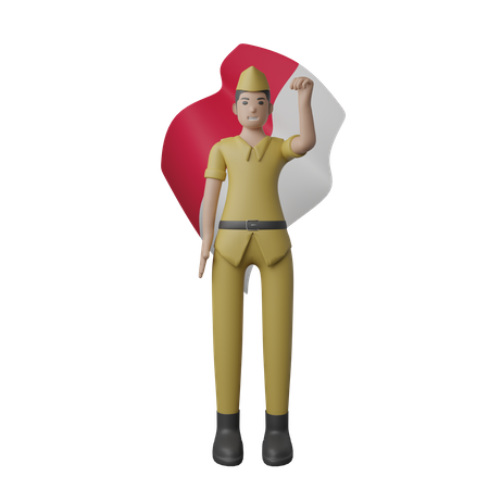 Homme indonésien tenant le drapeau indonésien  3D Illustration