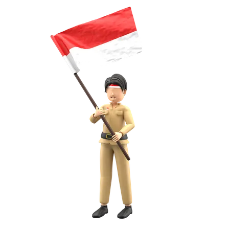 Indonesier feiern den Unabhängigkeitstag  3D Illustration