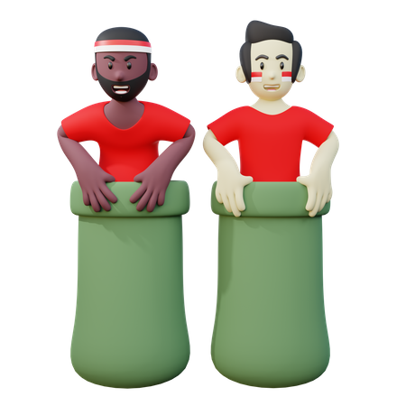 Indonésio fazendo tradicional corrida de sacos no dia da independência da Indonésia  3D Icon