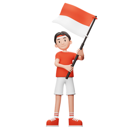 Indonesischer Junge mit Flagge  3D Illustration