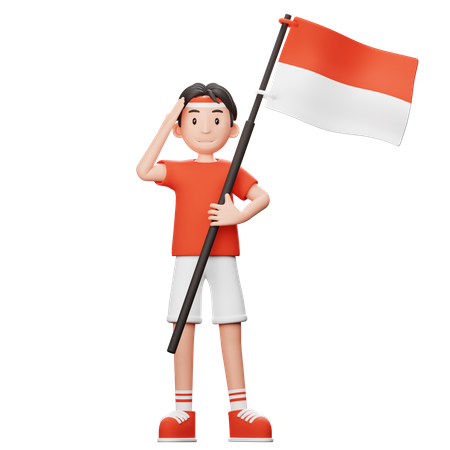 Indonesischer Junge mit Flagge  3D Illustration