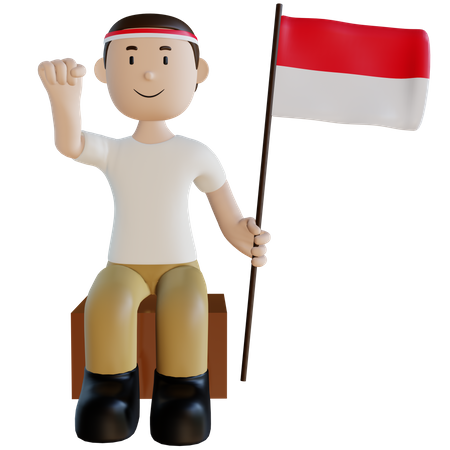 Indonesischer Mann mit Flagge  3D Illustration