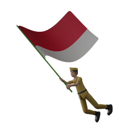 Indonesischer Mann mit indonesischer Flagge  3D Illustration