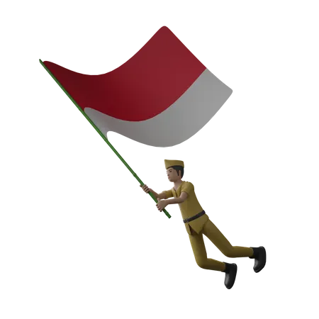 Indonesischer Mann mit indonesischer Flagge  3D Illustration