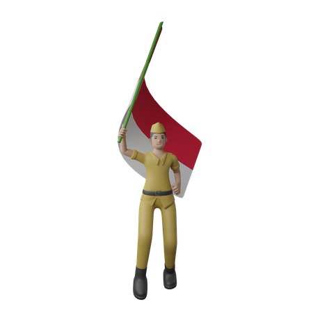 Indonesischer Mann mit indonesischer Flagge  3D Illustration