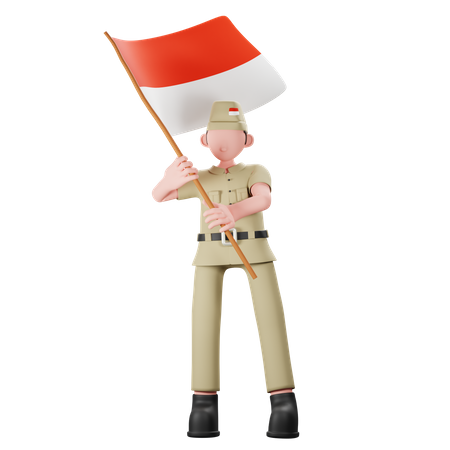 Indonesischer Veteran mit Landesflagge  3D Illustration