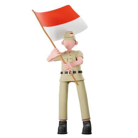 Indonesischer Veteran mit Landesflagge  3D Illustration